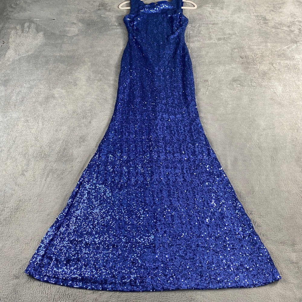 B. Darlin Gown Womens 3/4 Royal Blue Sequin Mermaid Keyhole Back Formal Dress